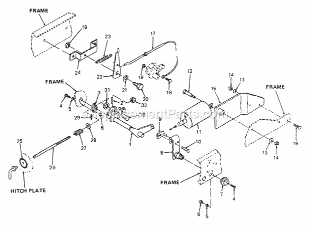 Implement Lift And Down Stop Rod Diagram and Parts List for 2086 880001-899000, 14A-735-100, 146-735-100 Cub Cadet Lawn Tractor